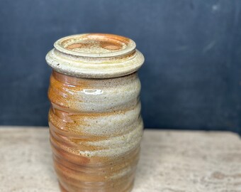 Fermentation Crock! Wood Fired 2 Quart Ceramic Hand thrown Fermenter - DIY ferment in this rustic handmade pottery crock; weight included.