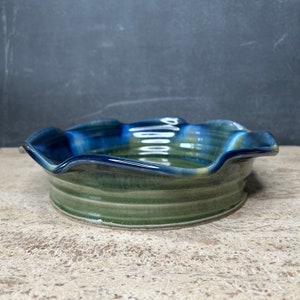 Ready to ship Pottery Pie Dish 9 Hand thrown Green & Blue Ceramic Baking Dish Bake your best pies in this pie plate. image 4