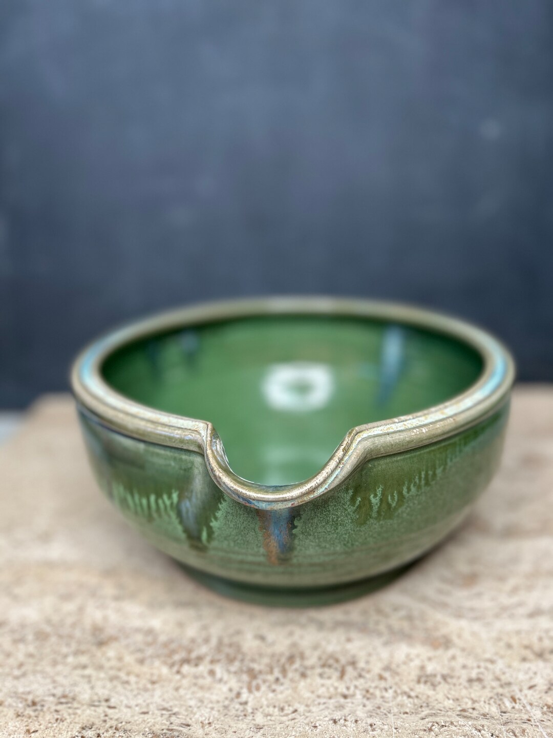 Pottery Mixing Bowl Hand Thrown Green Ceramic Mixing Bowl With Pour