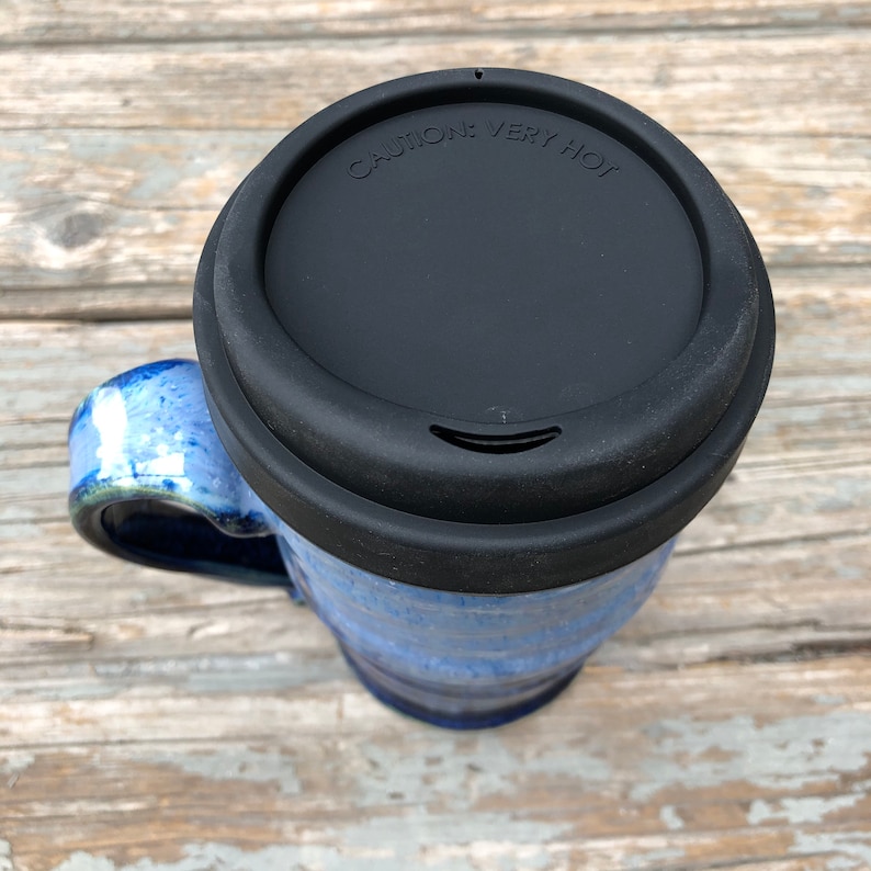 Pottery Travel Mug Blue Ceramic To-go Cup With Lid & Handle | Etsy