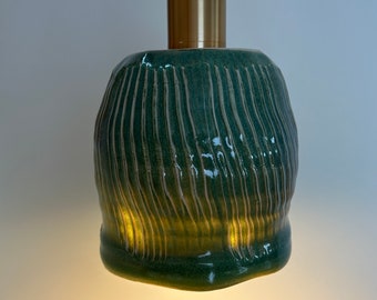 6" handgemaakte groene porseleinen hanglamp - Handgedraaide unieke keramische hanglamp, hangend aardewerklicht, ambachtelijke verlichting, kleilamp