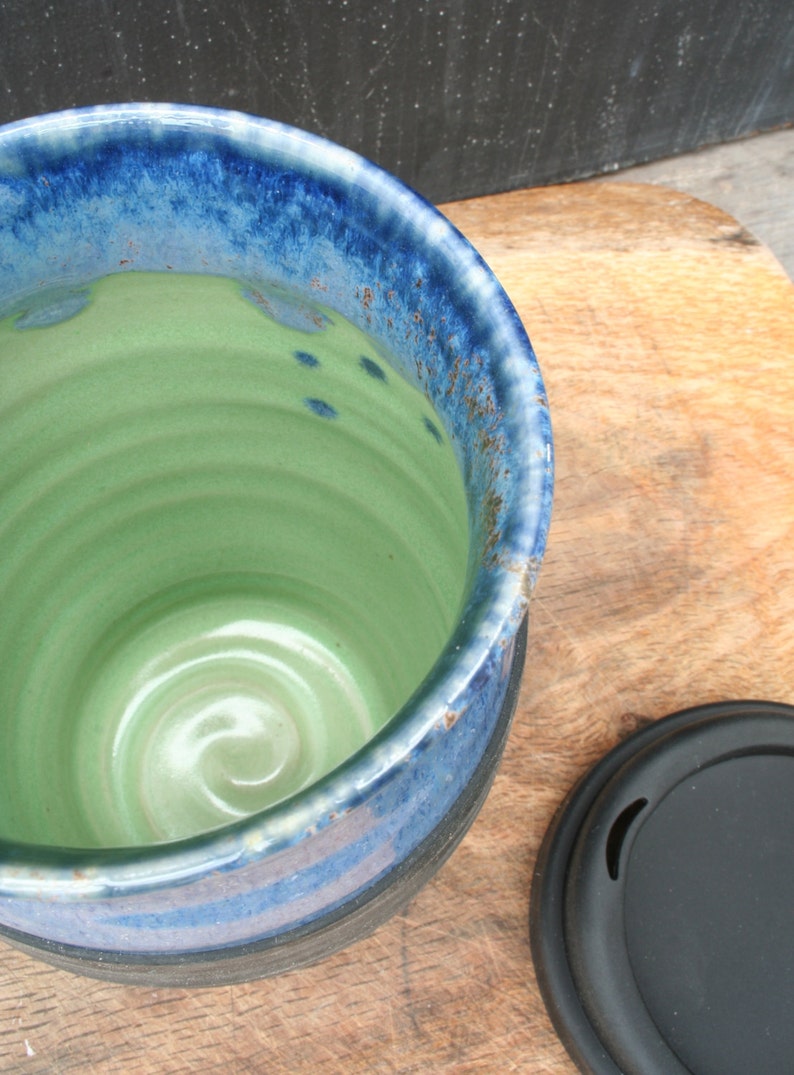 Pottery travel mug Blue ceramic togo cup with silicon lid. Etsy