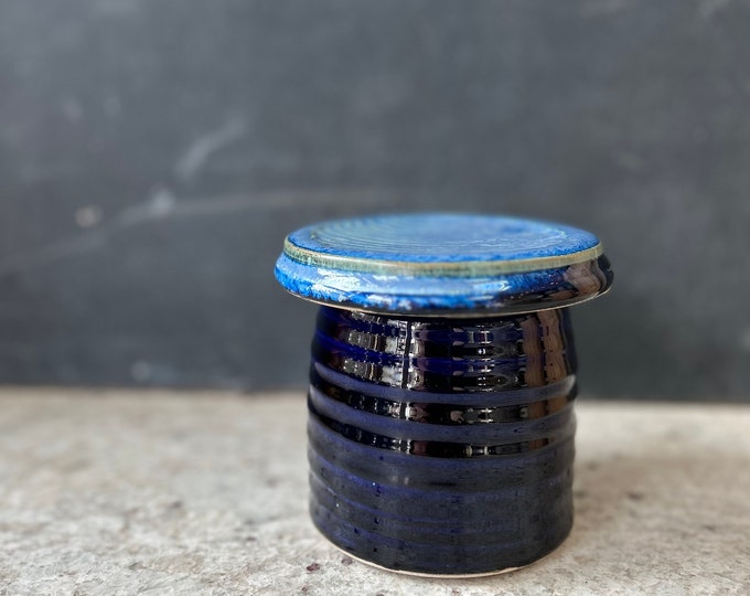 Ready to Ship! Blue Ceramic French Butter Keeper; Hand thrown pottery french butter dish; keeps 1 stick of butter soft & fresh butter crock