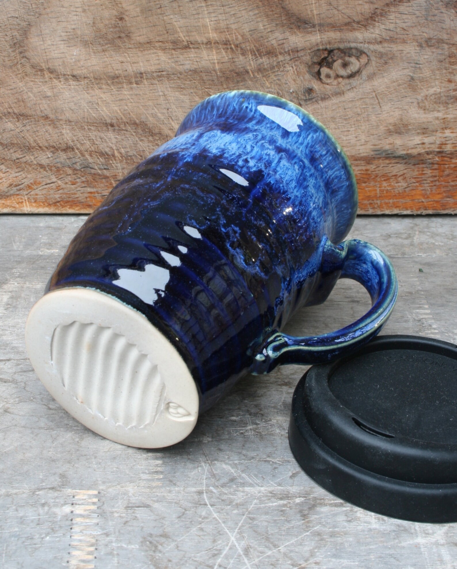 Pottery Travel Mug Blue Ceramic Togo Cup With Lid & Handle Etsy