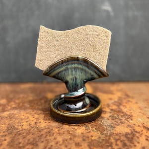 Pottery Sponge Dish- Handmade ceramic sponge holder with a drain, in Limited Black glaze