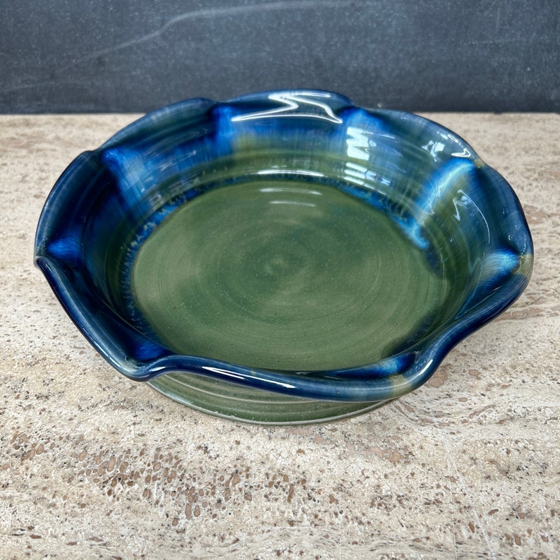 Ready to ship Pottery Pie Dish 9 Hand thrown Green & Blue Ceramic Baking Dish Bake your best pies in this pie plate. image 7
