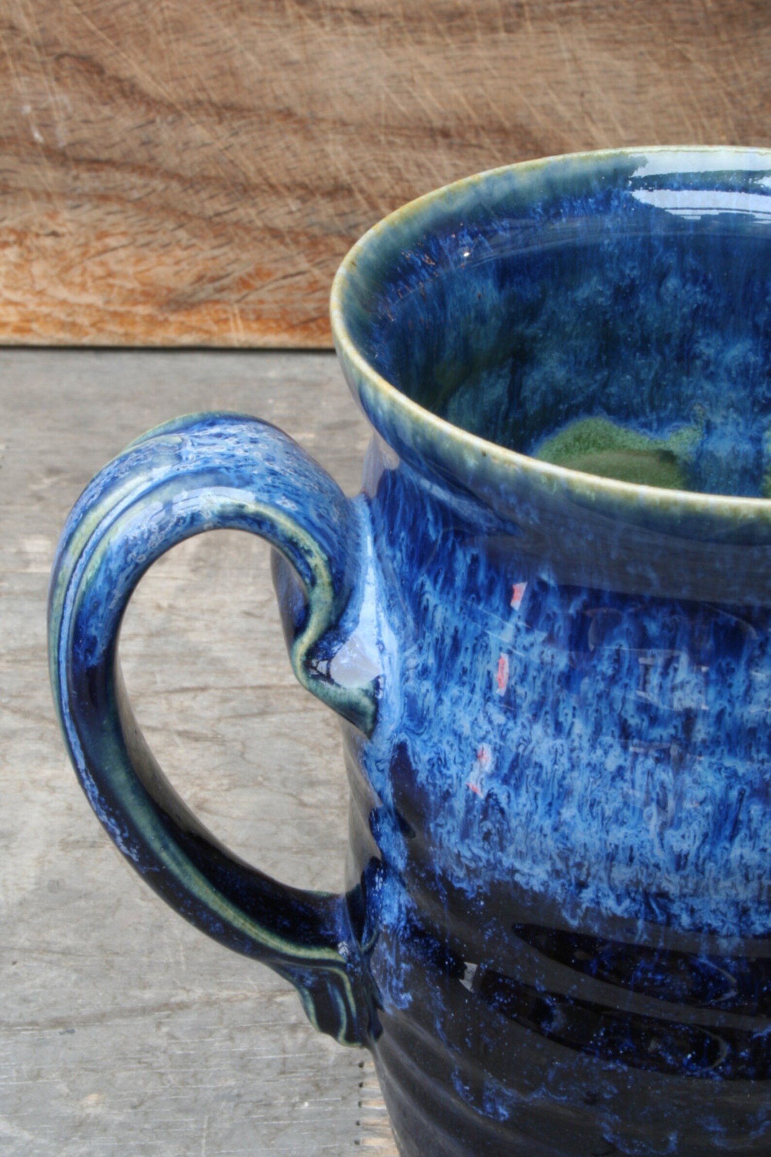 Pottery Travel Mug Blue Ceramic Togo Cup With Lid & Handle Etsy