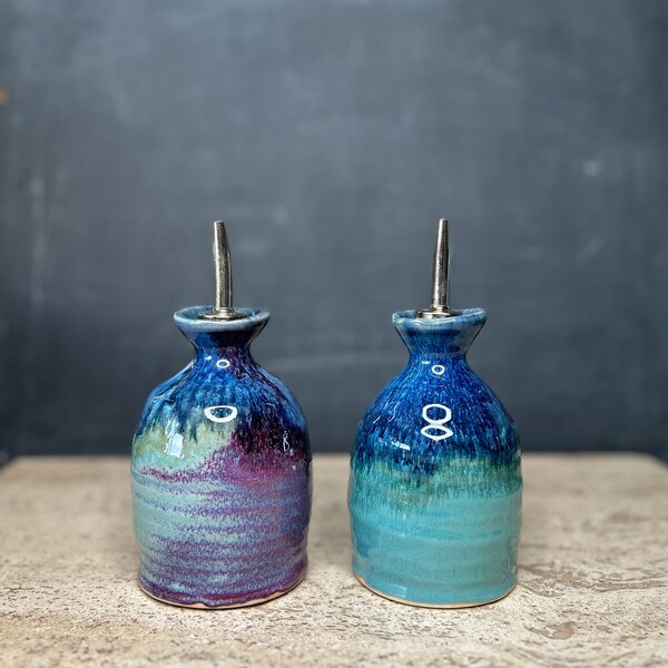 Ready to ship! Oil bottle, Limited Edition, Hand thrown Ceramic Pottery oil cruet for your counter; good for soy sauce, maple syrup, vinegar