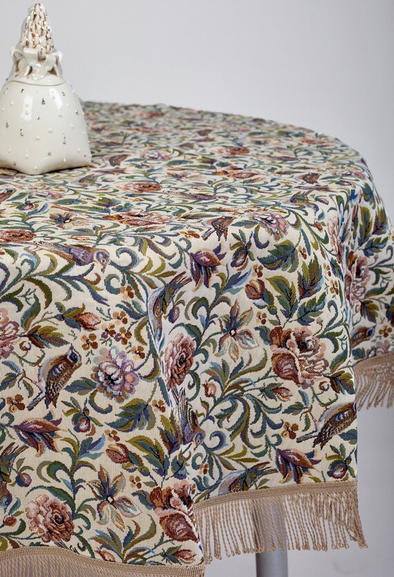 Jacquard Tablecloth Round Nature Floral Light Classic Style Etsy