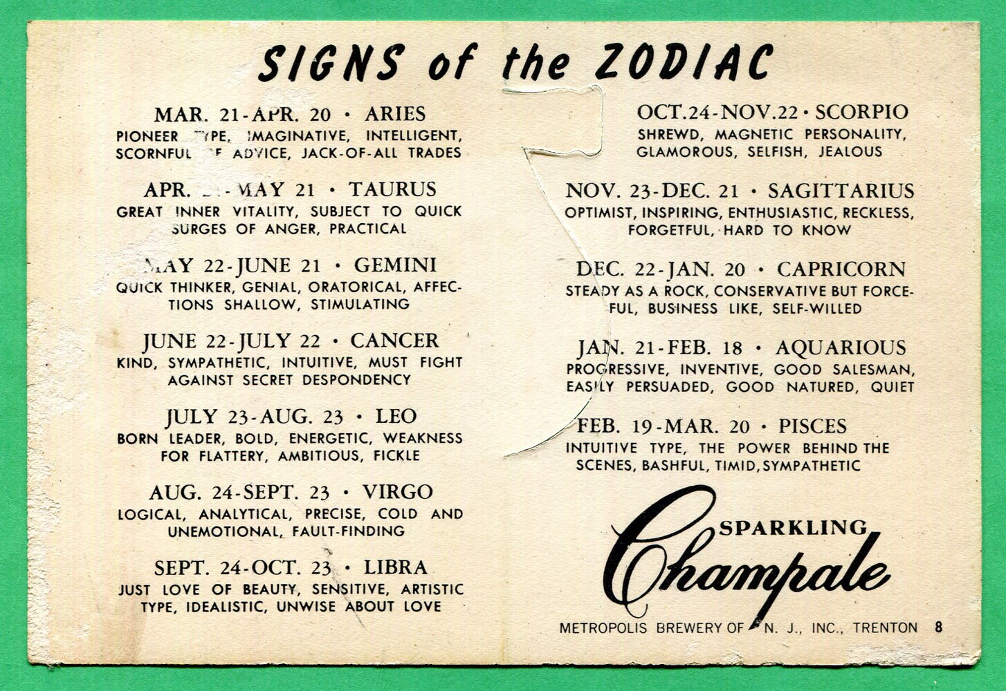 4 Examples CHAMPALE MALT LIQUOR Advertising Thermometer, Zodiac