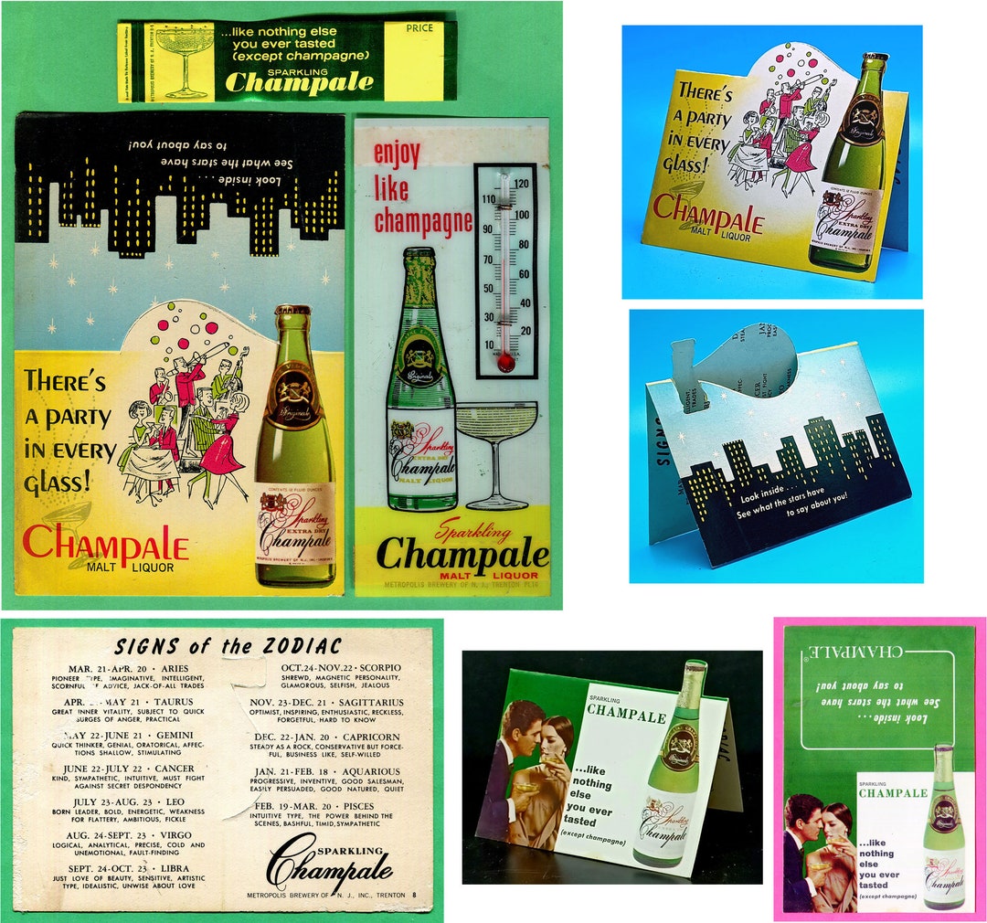 4 Examples CHAMPALE MALT LIQUOR Advertising Thermometer, Zodiac