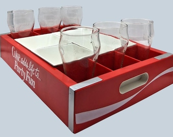 COCA-COLA PARTY Serving Tray Figural Bottle Case, Coke Glasses & Bowl Inserts ~ Licensed Advertising Premium ~ New in Original Shipping Box
