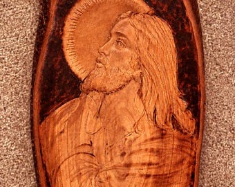 JESUS CHRISTIAN EFFIGY Natural Carved Wood Southern Folk Art Wall Plaque ~ Estate of Catholic Church Member
