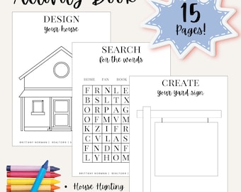 Real Estate Activity Book for Kids - Editable in Canva, Printable Pages, Branding, Realtor, Open House, House Hunting, Coloring Book