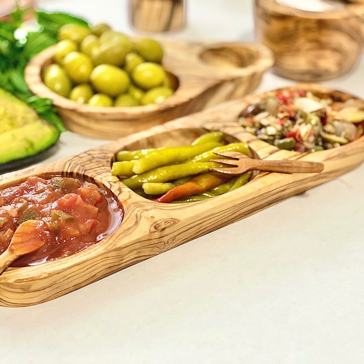 Olive Wood Three Section Tray - Etsy