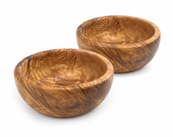 Handcrafted Olive Wood Snack Bowls (Set of 2) - Small Wooden Serving Bowls - Candy, Nuts & Dip Bowls - 4.75 Inch Bowls