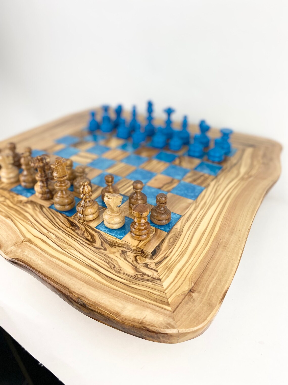 Olive Wood Resin Chess Board Etsy