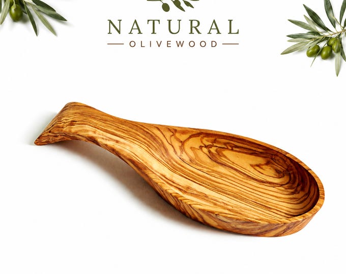 Olive Wood Spoon Rest - Handmade Wooden Spoon Holder - Kitchen Counter Organizer - Housewarming Gift