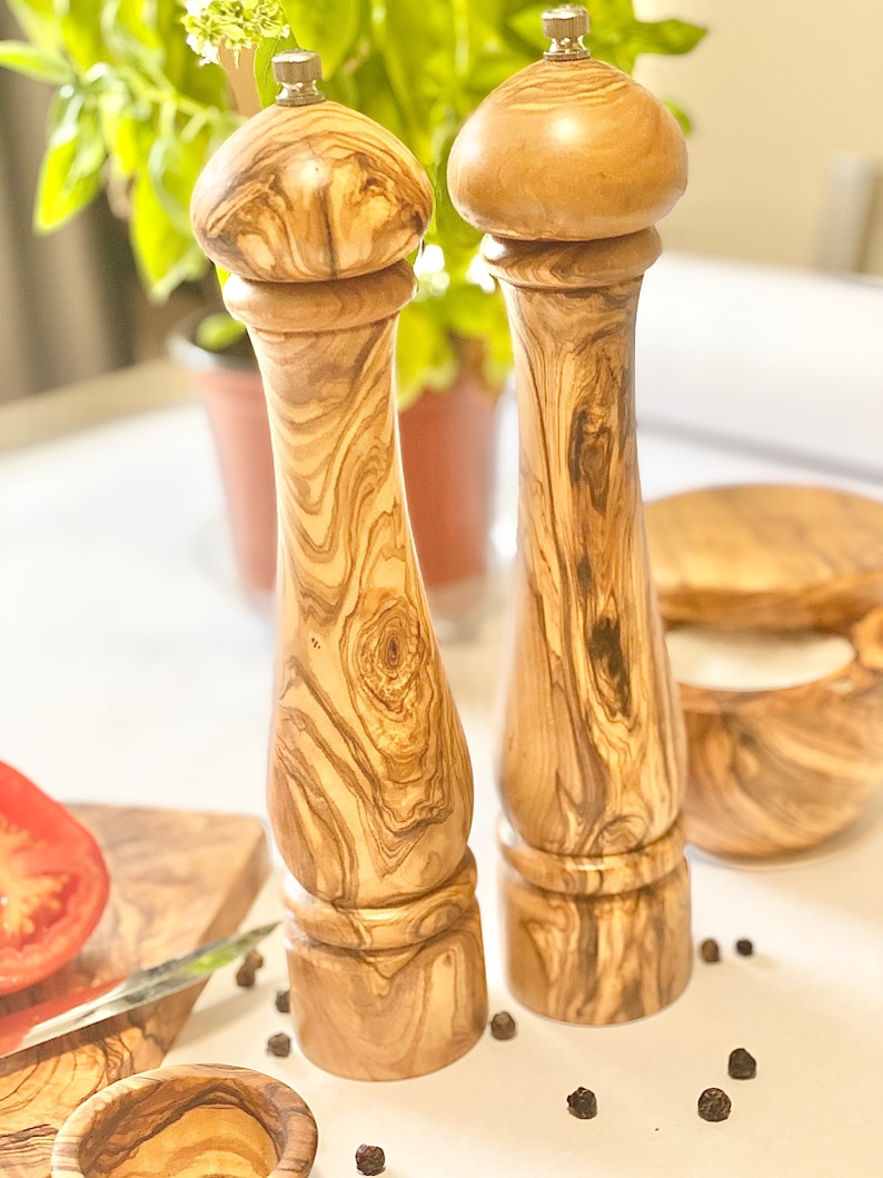 Olive Wood Salt & Pepper Mill Set Etsy