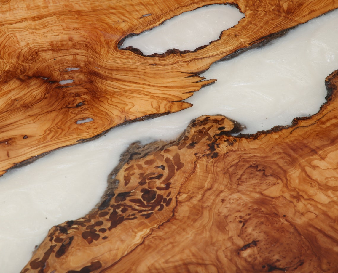 Olive Wood White Resin Epoxy Dinner Table Etsy