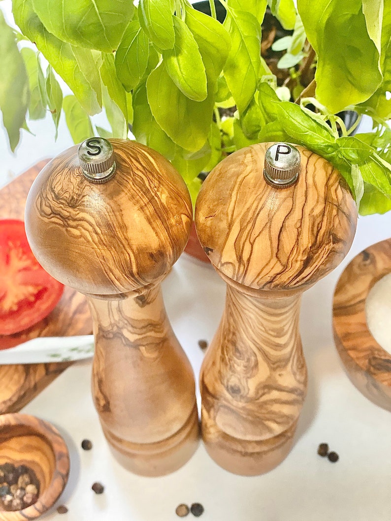 Olive Wood Salt & Pepper Mill Set Etsy