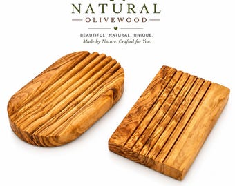 Olive Wood Soap Dish: Ridged Draining Soap Saver, Oval or Rectangle
