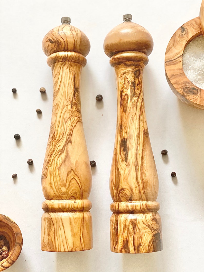 Olive Wood Salt & Pepper Mill Set Etsy