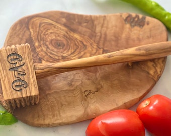 Olive Wood Engraved Meat Hammer Father's Day Gift For Dad