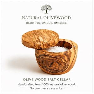 Olive Wood Salt Cellar with Lid – Natural Seamless Kitchen Storage Box