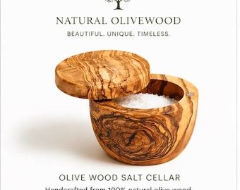 Olive Wood Salt Cellar with Lid – Natural Seamless Kitchen Storage Box