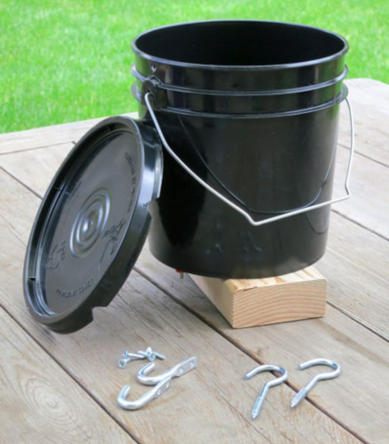 Hanging Bucket Poultry Nipple Waterer For Chickens, 1 Gallon, Black Includes Lid, Base, and Two Pairs of Hooks image 1