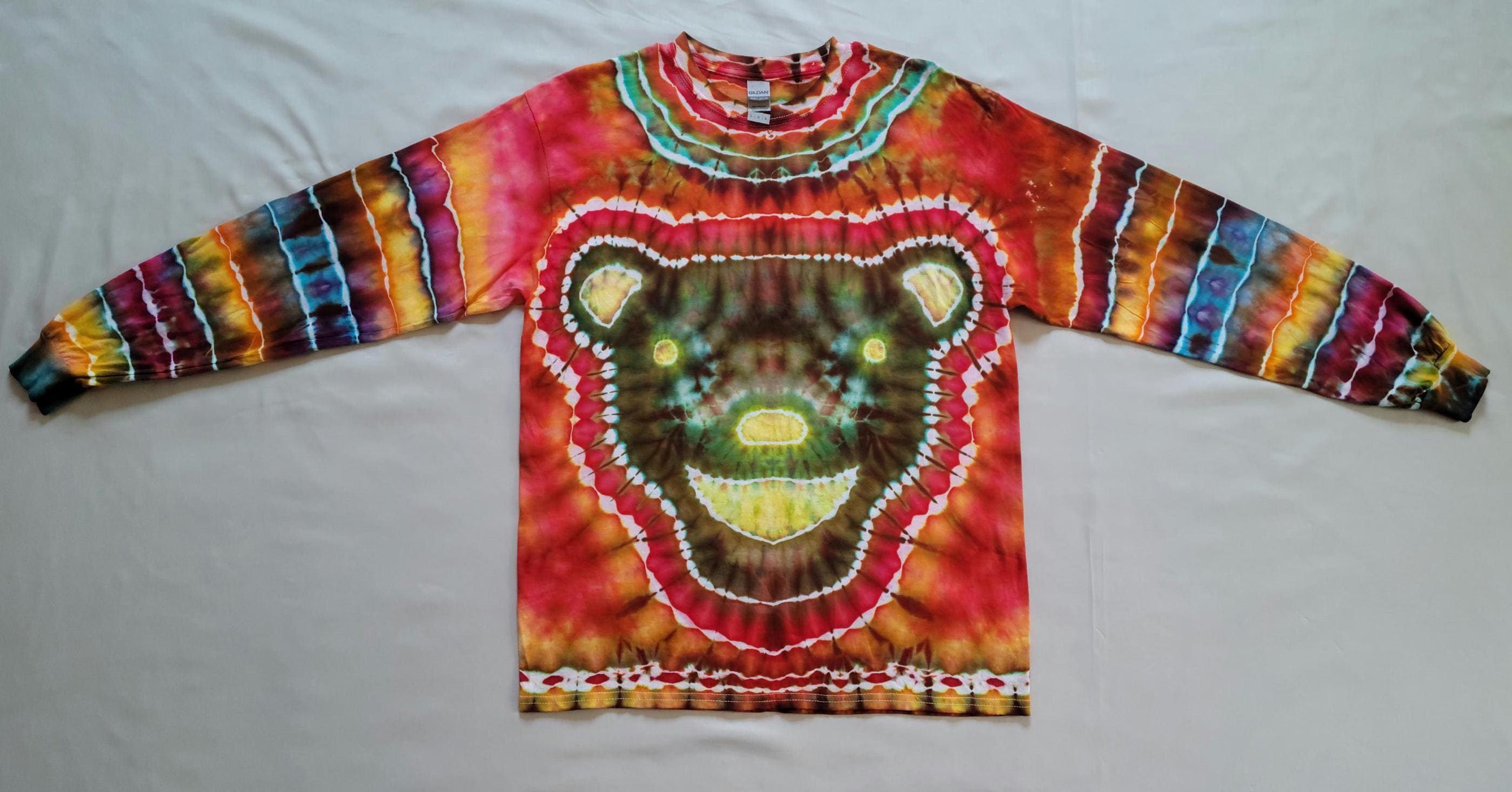 Trippy Bear Long Sleeve Tie Dye T-Shirt Unisex Large