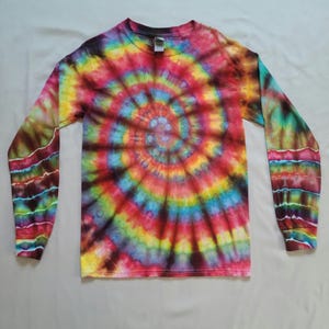 Ice Dyed Long Sleeve Spiral Tie Dye T-Shirt Unisex Small