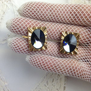 Kitsch Manschettenknöpfe / Goldton, Graue Strasssteine / Boutons de manchette / Herren Accessoires / Vintage