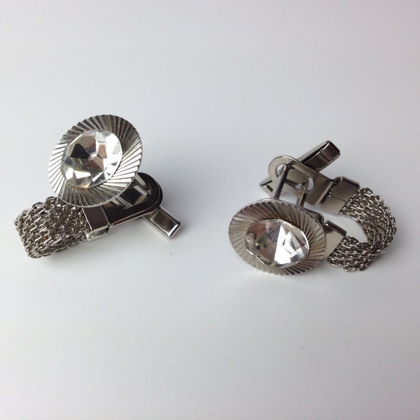 Vintage Cuff Links / Luxurious clear Rhinestones and Chaines / Boutons de manchette / Mens accessories