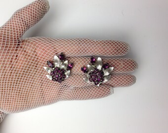 50s Clip-on Earrings / Purple Czech crystals