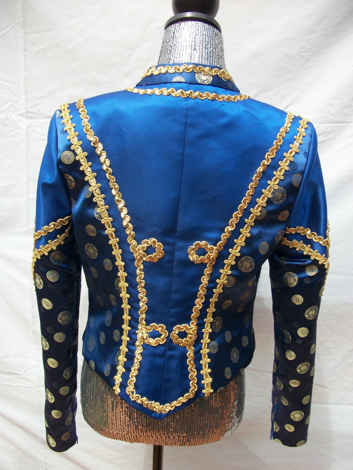 Blue Western Show Jacket With Gold Medallion Print. | Etsy