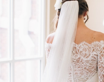 Ultra Soft Wedding Veil, Chapel Length, English Net Veil, Long Veil, Simple Veil, Waltz veil -- Style |  MARY