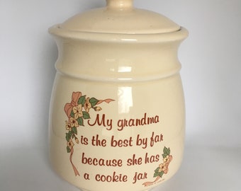 Grandma's Cookie Jar Vintage Treat Jar 1989 House of Lloyd Cookie Jar Cream Color Dogwood Flowers Grandma Poetry Small Compact Cookie Jar