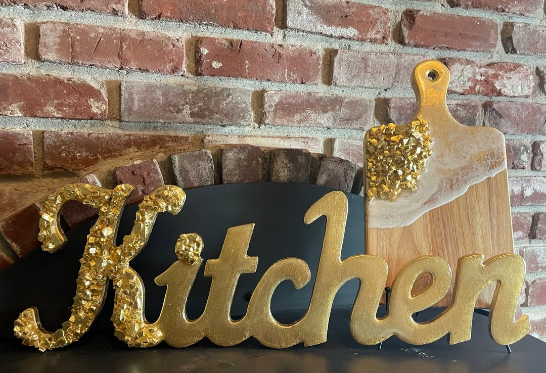 Kendra Kitchen Sign W/ Crushed Glass and Gold Foil - Etsy