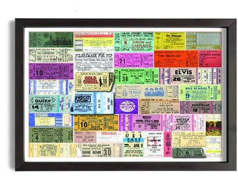 Printable Concert Ticket Stub Poster • Vintage Music Wall Art • 35 Real Tickets Collage • Digital Download Gift for Music Lovers