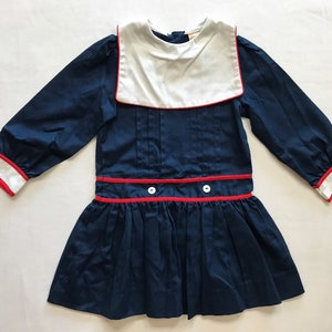 Vintage Girls Size 4T Sailor Style Dress Blue Red White USA America Made Cute Children Kids image 1