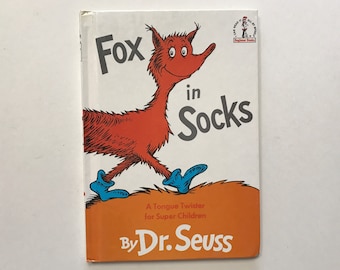 Dr Seuss Fox in Socks Hard Cover 60s Kids Childrens Book Beginner Book 1965 Grolier Book Club Edition.