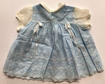 Baby Girls Floral Lace Pretty Dress Vintage Cute Pastel Blue and White Adorable Babies Eyelit Child Kids Party