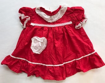 Baby Girls Red Valentines Day Pretty Dress Vintage 80s Cute Holiday Adorable Babies Child Kids Heart Lace