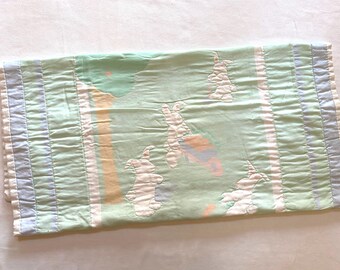 Pastel Bunny Baby Blanket 80s 90s Kids Babies Crib Blankie Nostalgic Quilt Children Soft Plush Collectible Quilted