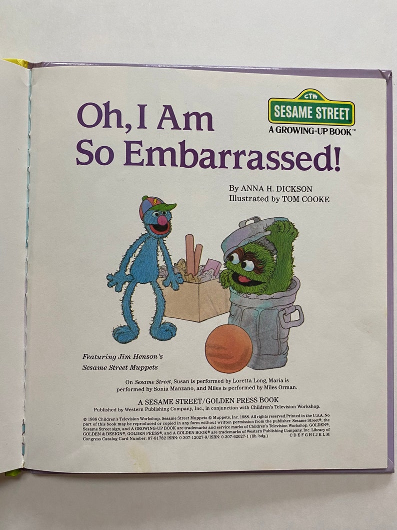 Embarassed Muppet 1988 Oh I Am so Embarrassed Book Hard Cover Story Reading Sesame Street ...