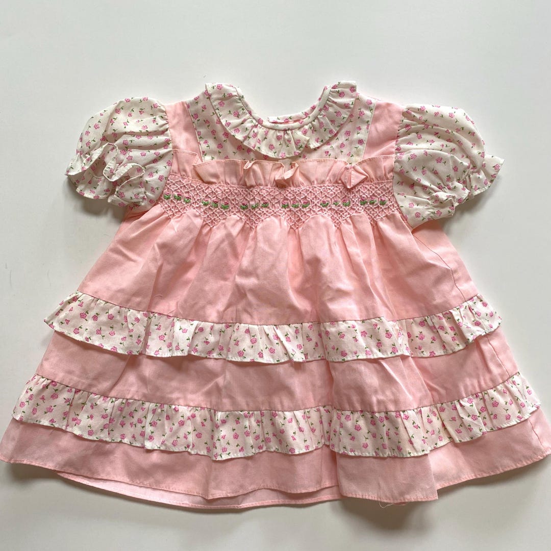 Vintage Baby Girl Dress Clothing Mini Togs Size 12 Months Pink Smocked ...
