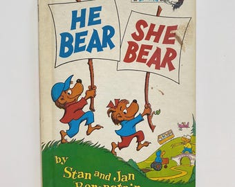 1974 He Bear She Bear Book by Stan and Jan Berenstain Hardcover Kids Seuss Beginner Book