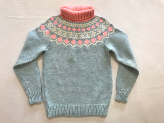 Vintage Handmade Pastel Kawaii Knit Fair Isle Swe… - image 3